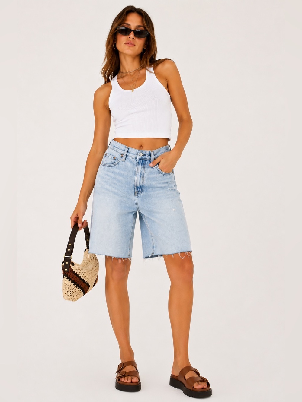 NWT Pistola Nolan Relaxed Bermuda Denim Shorts Size 25 | Light Wash |